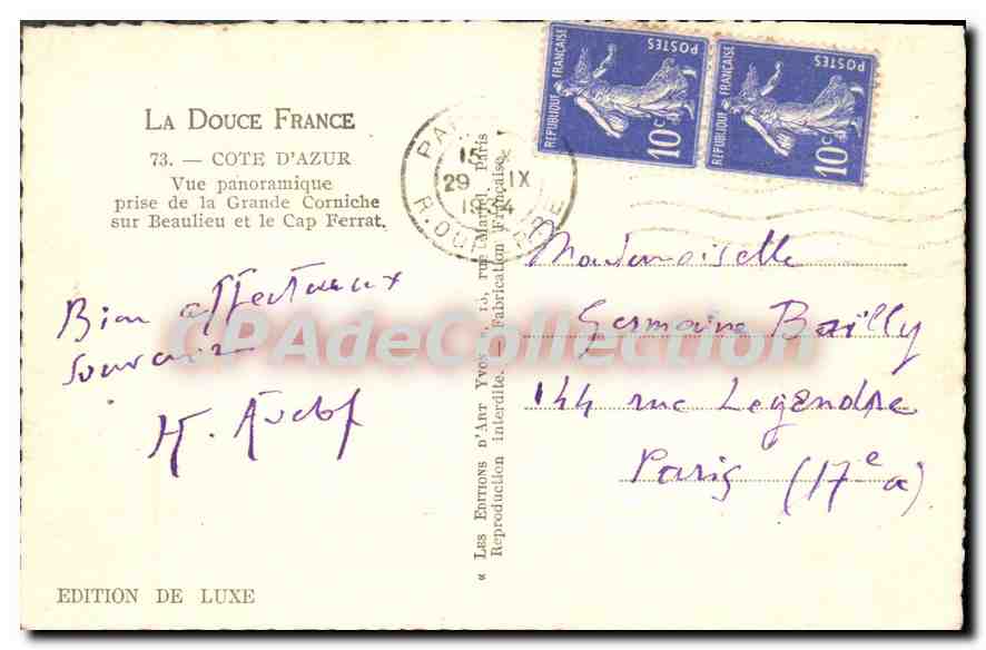 Vue panoramique sur Beaulieu et le Cap Ferrat — Édition de Luxe, n° YW09 — Reverso