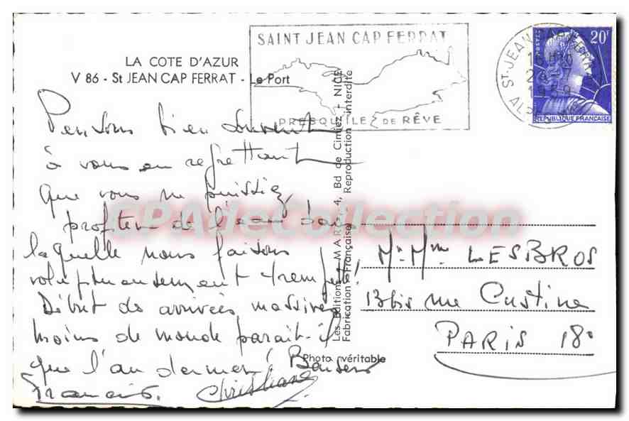 St Jean Cap Ferrat — vue du port — éditeur M.A. Bézard, V 86 — Achterkant