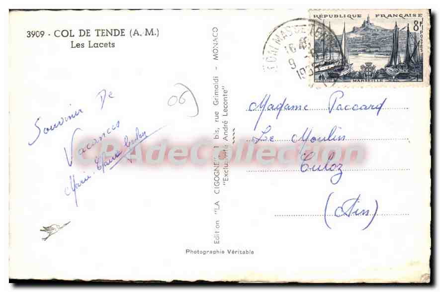CPA COL DE TENDE les lacets — Verso
