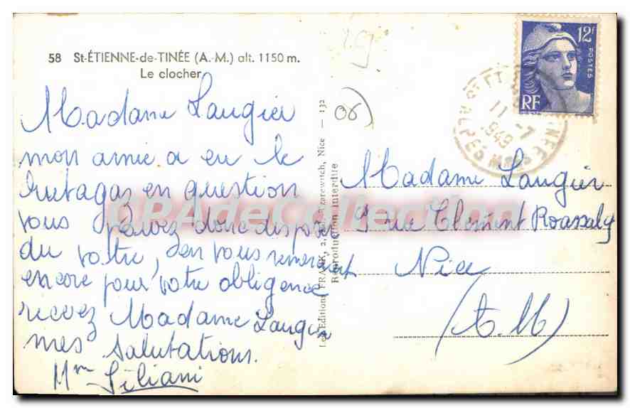 CPA SAINT-ETIENNE-DE-TINEE clocher — Rückseite