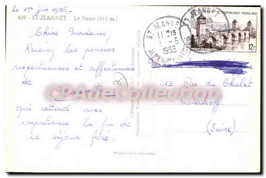 CPA ST-JEANNET le Baou — Verso