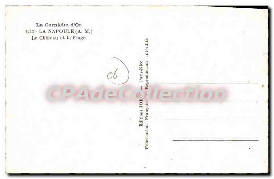 CPA LA NAPOULE corniche d'or château plage — Verso