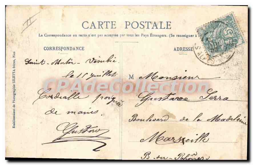CPA BERRE-les-ALPES village — Verso