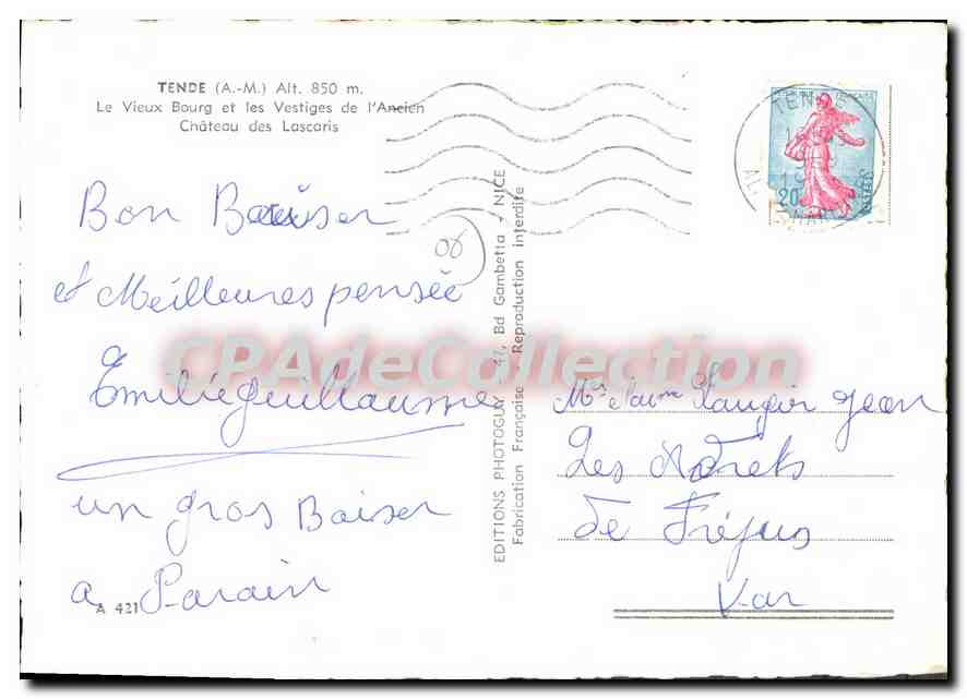 CPSM TENDE vieux bourg château des Lascaris — Verso
