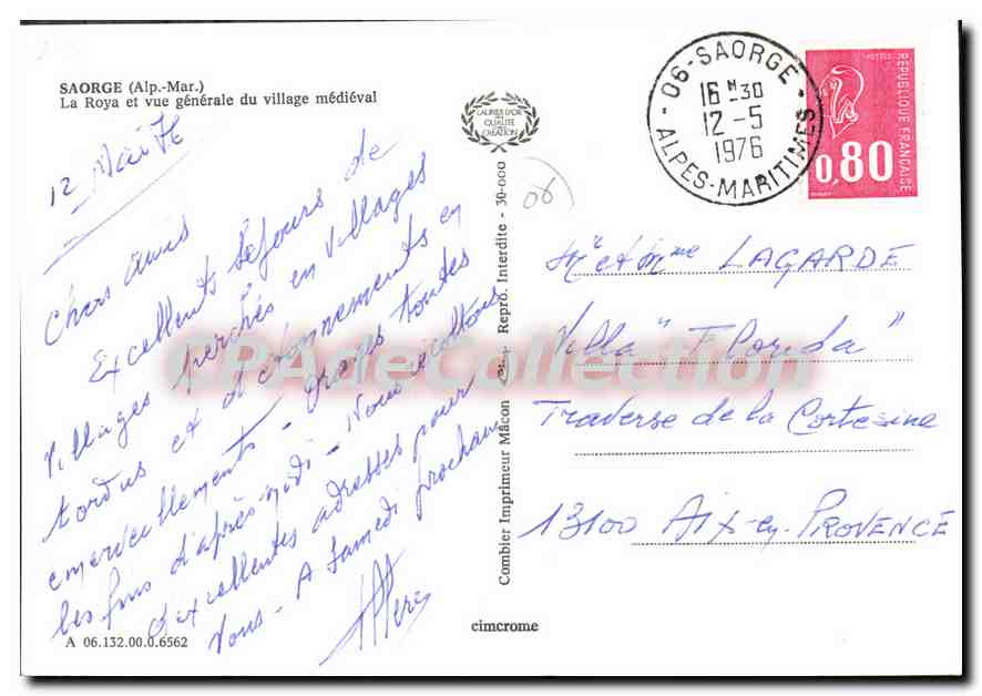 CPSM SAORGE la roya et vue générale du village — Verso