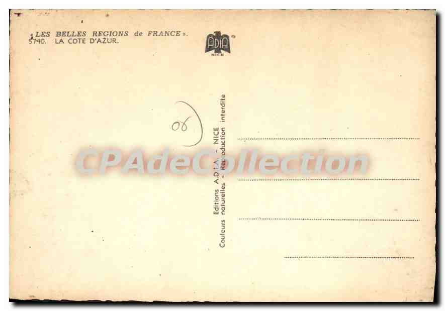 CPSM la côte d'azur éditions ADIA — Verso