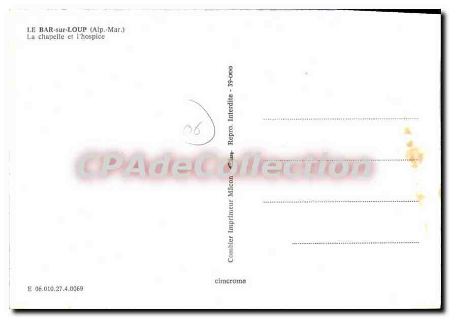 CPSM BAR-sur-LOUP chapelle hospice — Verso