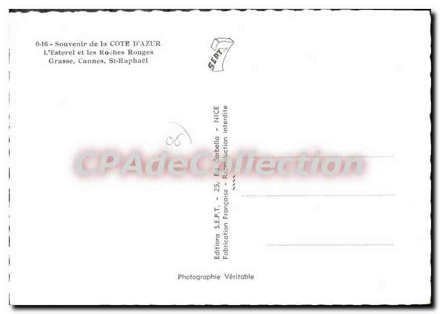 CPSM ESTEREL roches rouges GRASSE CANNES ST-RAPHAEL — Verso