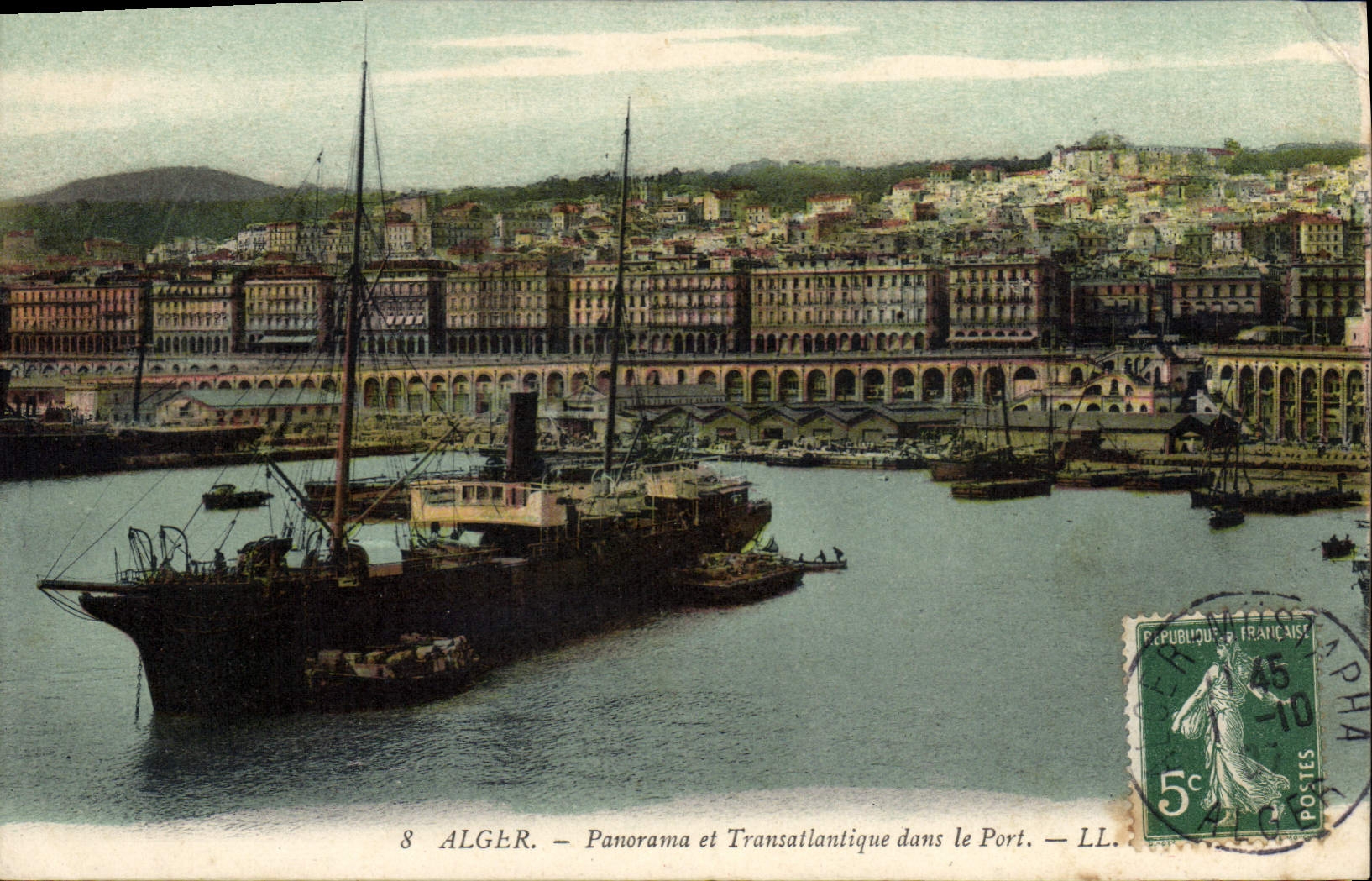 Algér - Panorama et Transatlantique dans le Port — LL. n°8