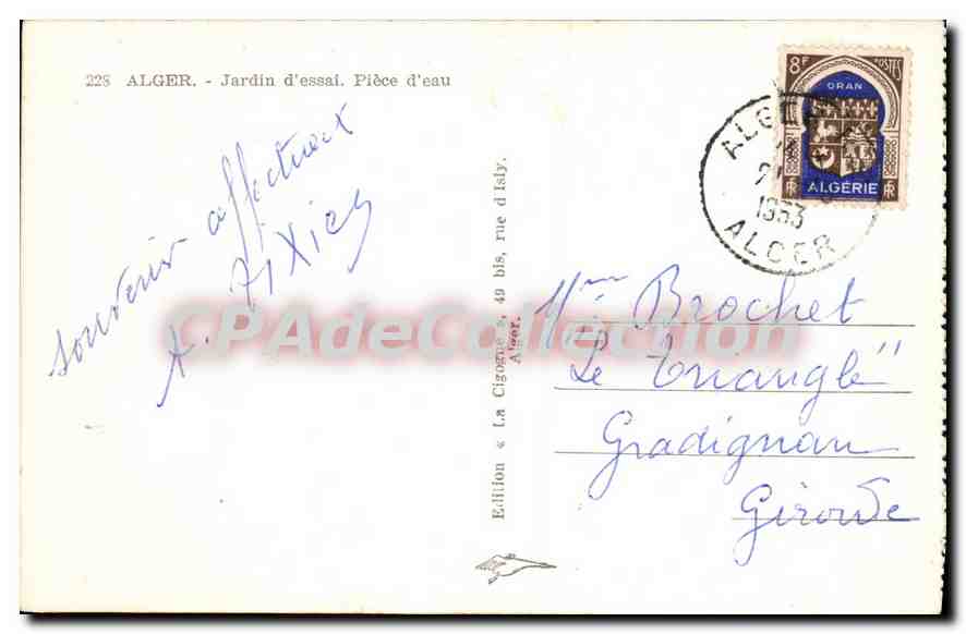 CPA ALGER jardin d'essai pièce d'eau — Back