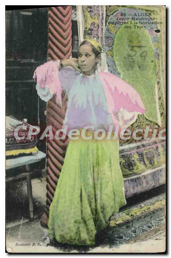 Jeune Mauresque à la fabrication des Tapis — Algérie — Éditeur R. C.