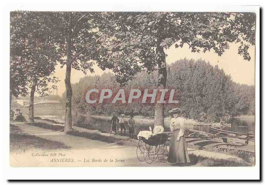 Asnieres CPA Les bords de la Seine (landeau enfants)