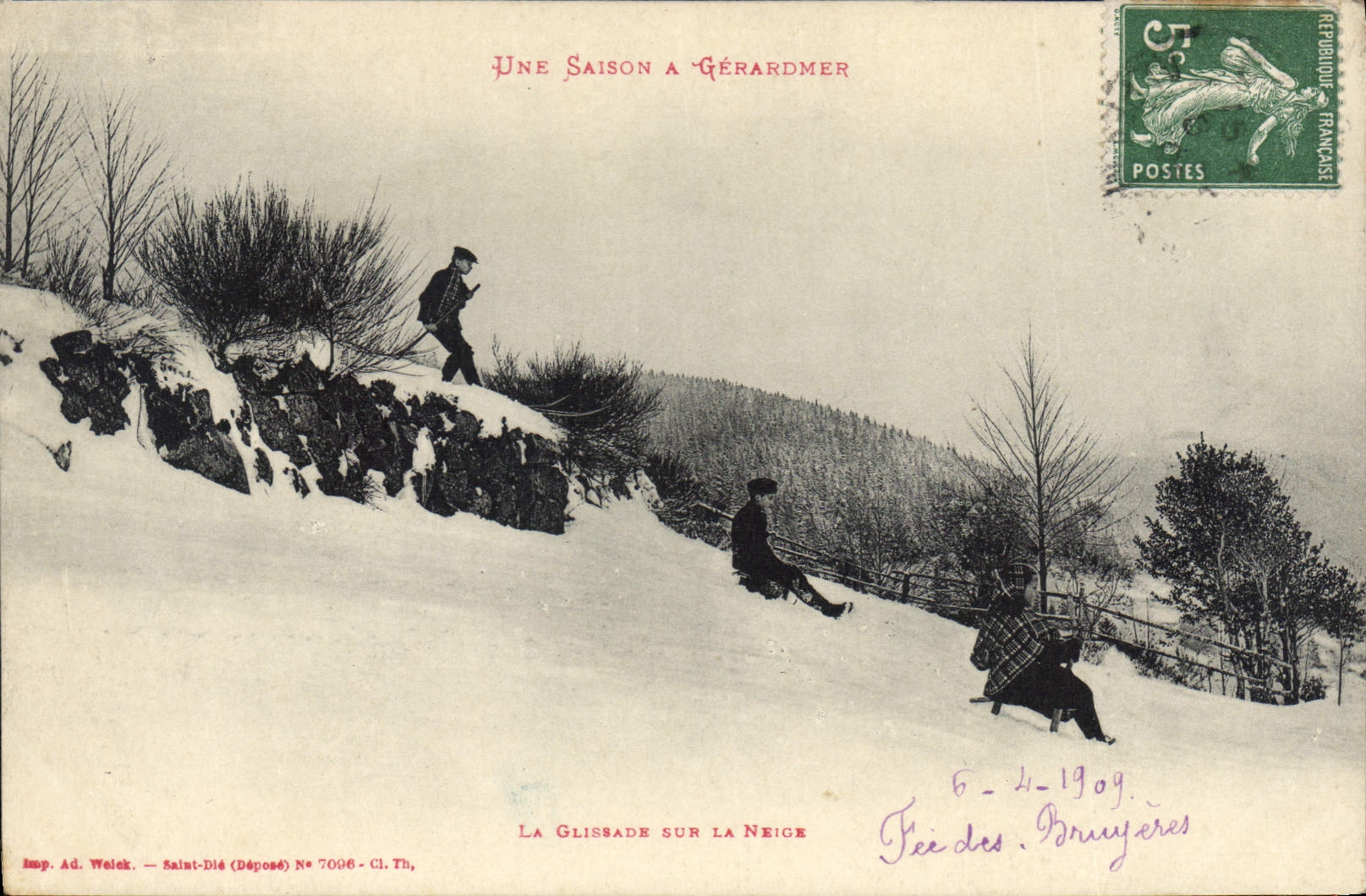 Gérardmer — La Glissade sur la Neige — Imp. Ad. Welck, Saint-Dié, N° 7006