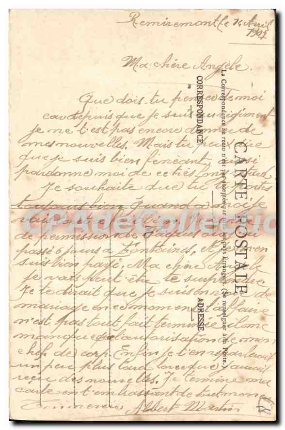 Cabannes du 5e Chasseurs - Vue prise de St-Romary — Remiremont (Vosges) — Imp. A. Wolk, Saint-Dié (Dép. Vosges) N° 4129 — Achterkant
