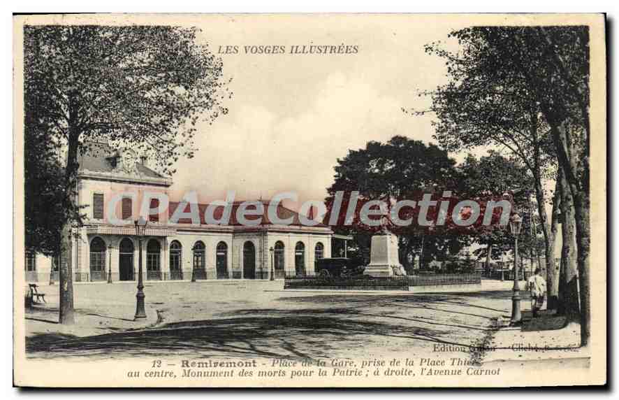 Remiremont - Plaza de la Estación — Monumento a los Caídos por la Patria en el centro, Avenida Carnot a la derecha — Edición Gilet, n°13
