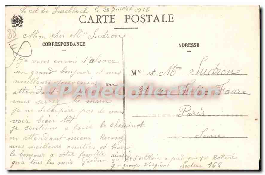 CPA col du bonhomme entre St Die Et Colmar La Poteau Frontiere Avant la guerre — Rückseite
