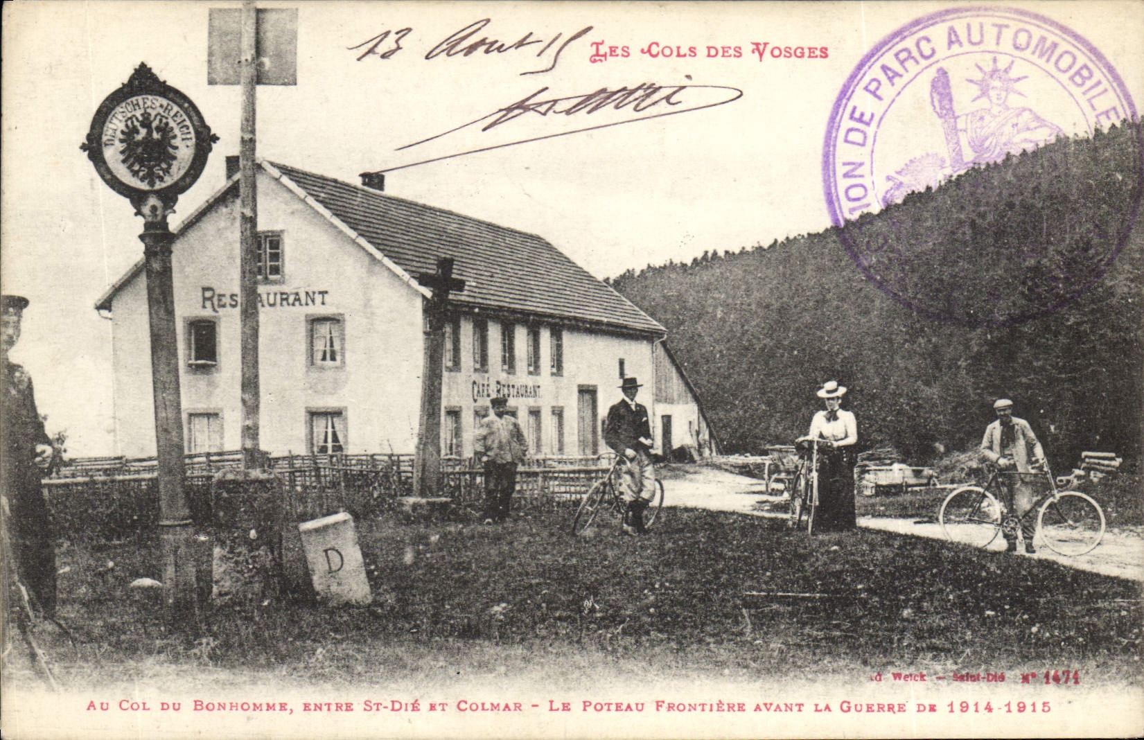 CPA col du Bonhomme entre St Die Et Colmar Le Poteau Frontiere Avant la guerre