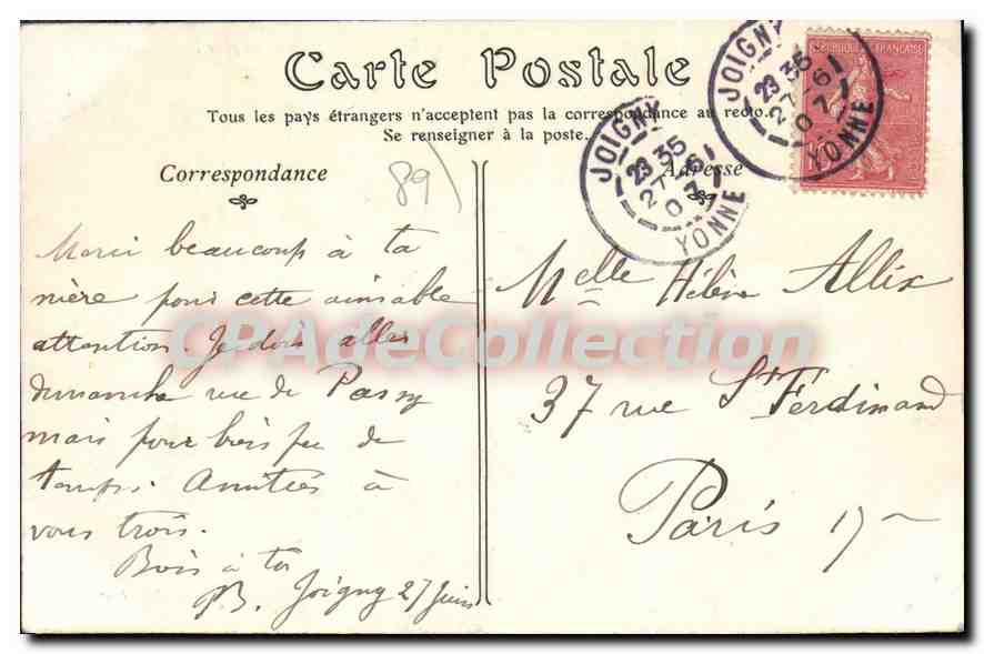 Joigny — Vue prise de l'Église Notre-Dame — éditeur N.V. EE, n° 28 — Achterkant