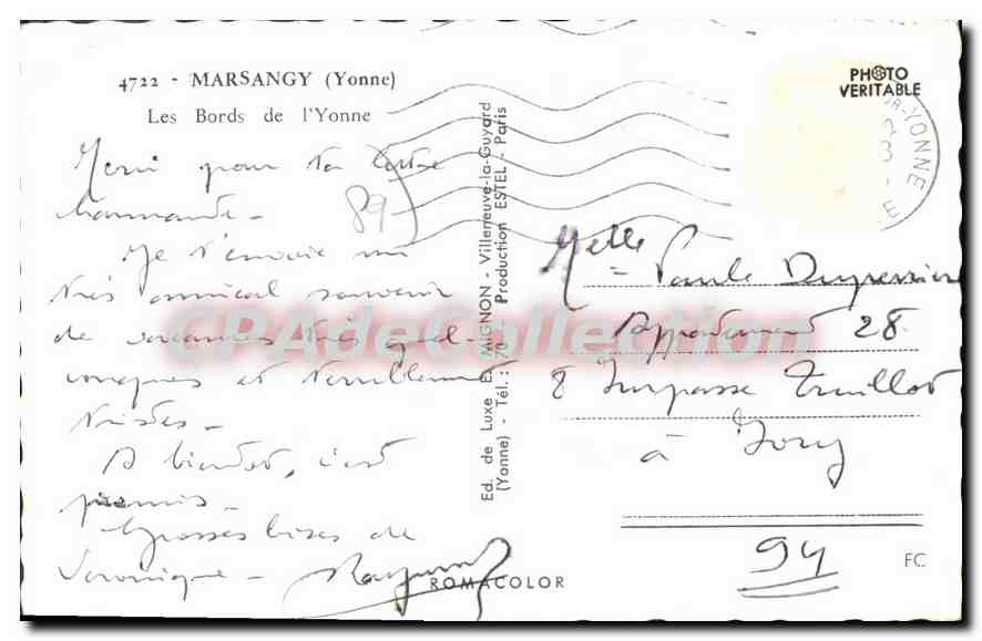 Les Bords de l'Yonne — Marsangy (Yonne) — Éd. de Luxe MIGNON — Reverso