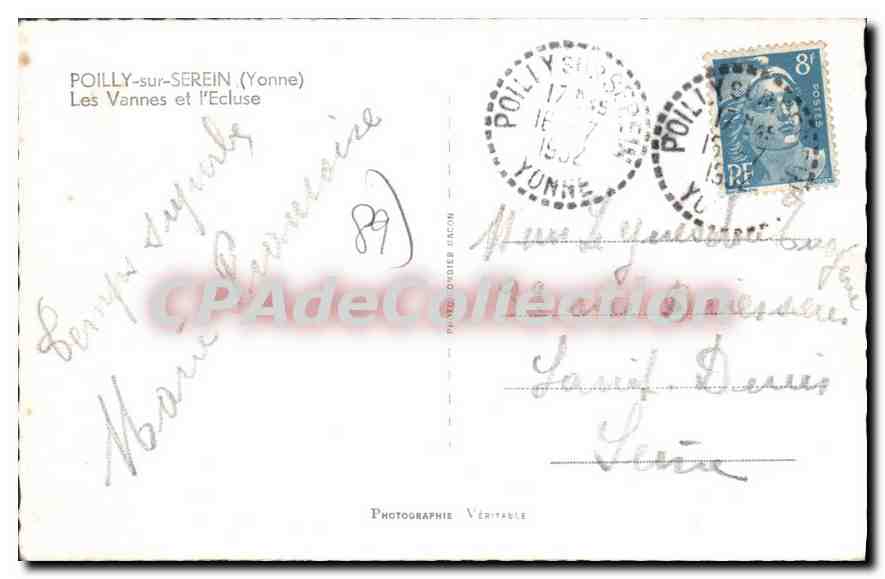 CPA Poilly Sur Serein Les Vannes Et I'Ecluse — Verso