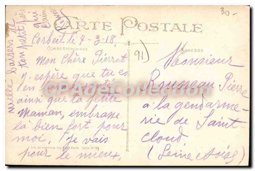 Fleurs et amitiés — Corbeil — éditeur M. Béwanoux, série N°10 — Reverso