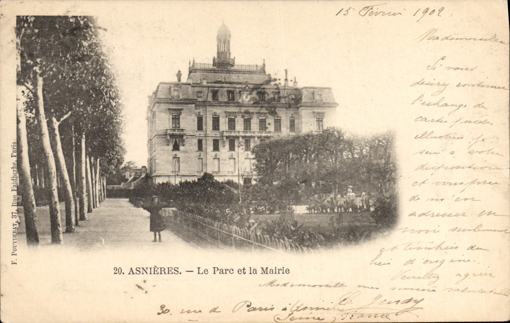 Asnières — El Parque y la Mairie — F. POURNEAU, 37 Rue Faidièche, París