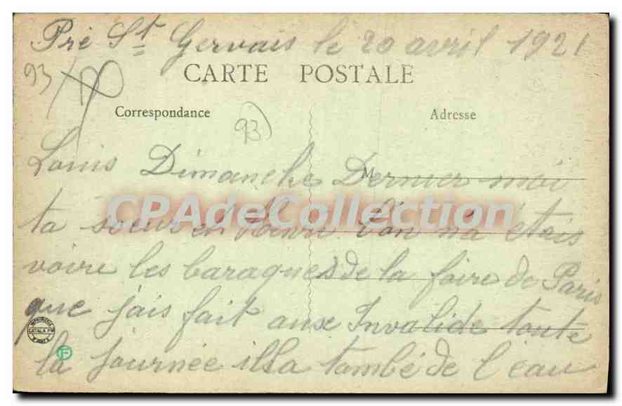 CPA Pantin Vue Sur Le Canal — Rückseite