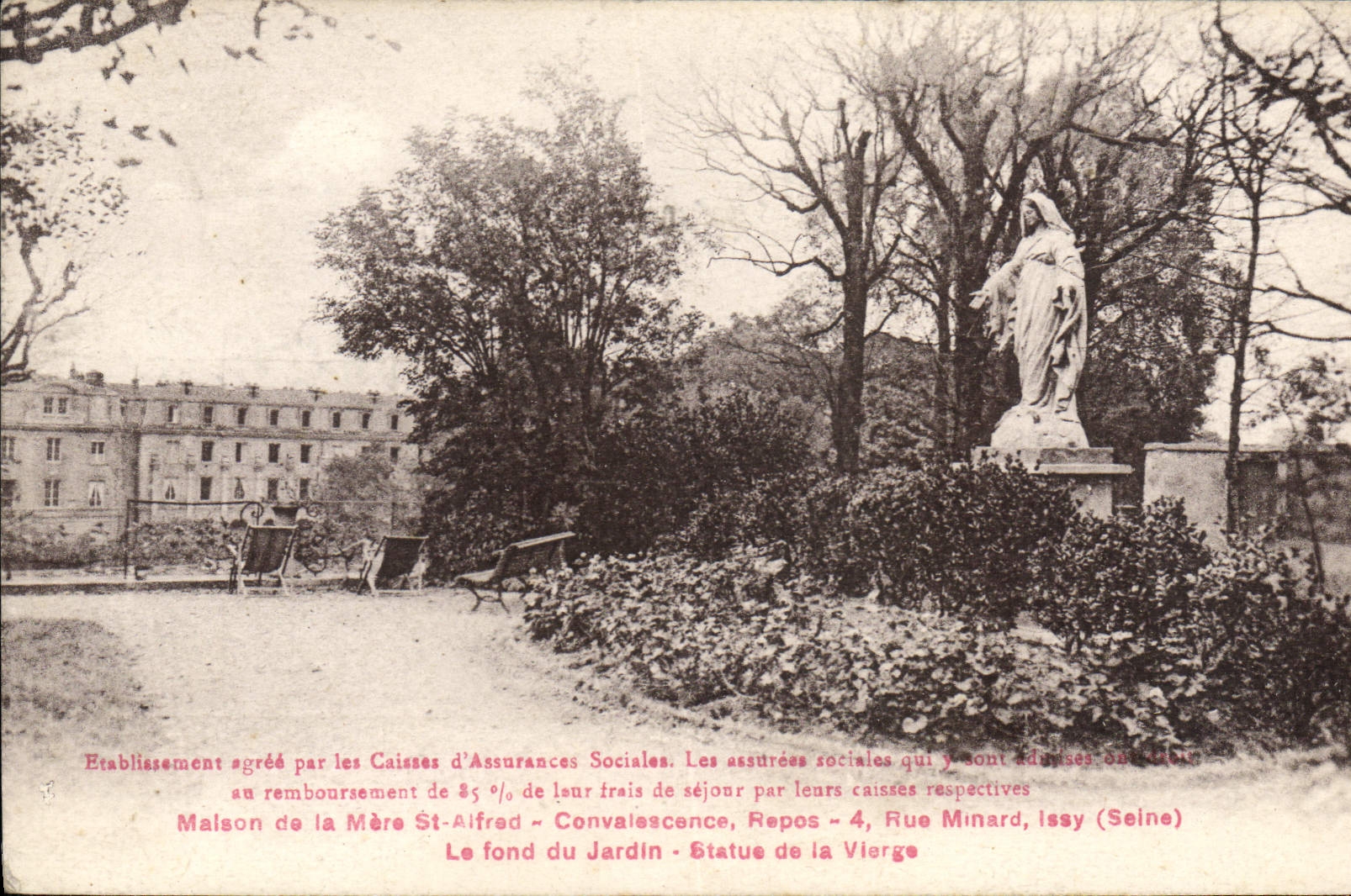 CPA maison de la mère Saint-Alfred convalescence Rue Minard Issy Le Fond Du Jardin