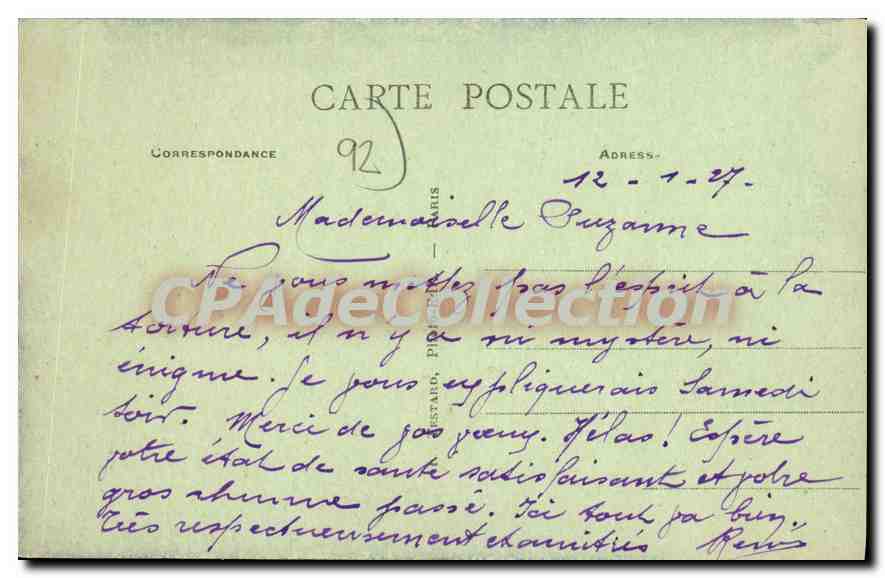 CPA Suresnes La Tour Du Restaurant De La Belle cycliste — Rückseite