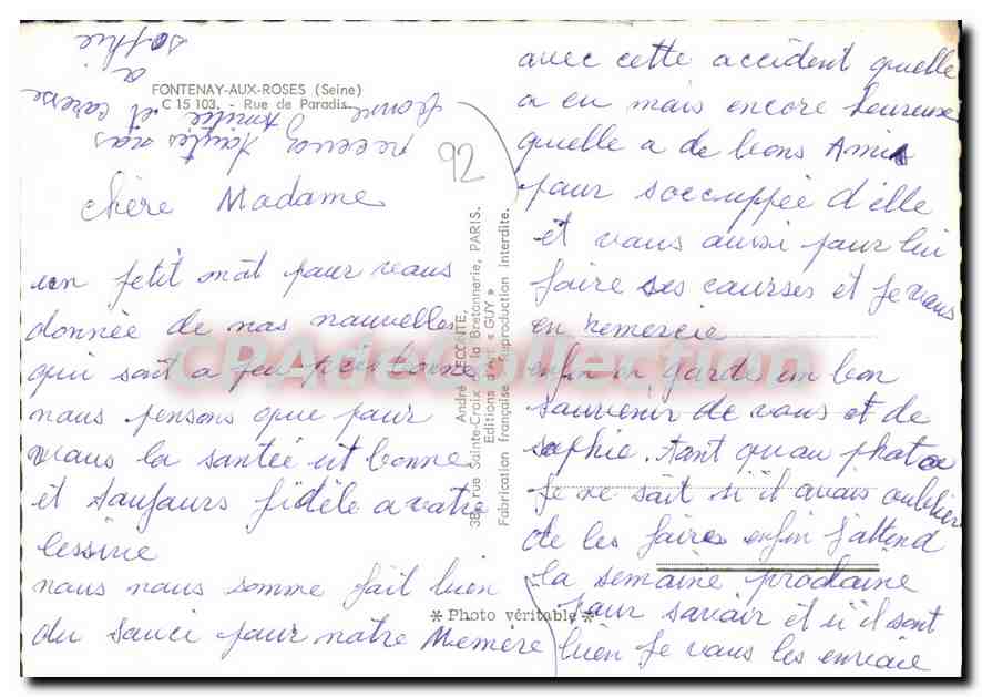 CPSM Fontenay Aux Roses Rue De Paradis — Rückseite