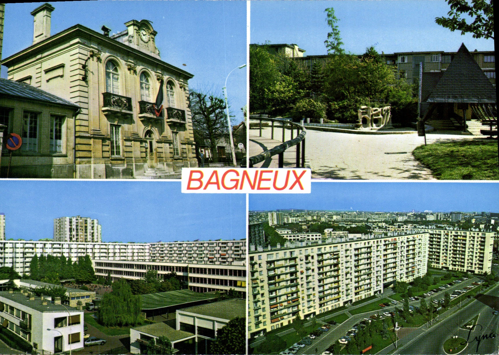 CPSM Bagneux L'Hotel De Ville Le Parc Gabriel Cosson école Joliot Curie rond point des martyrs