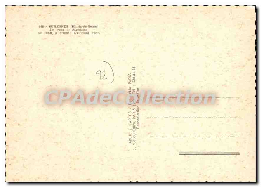 CPSM Suresnes Le Pont De Suresnes L'Hopital Foch — Rückseite