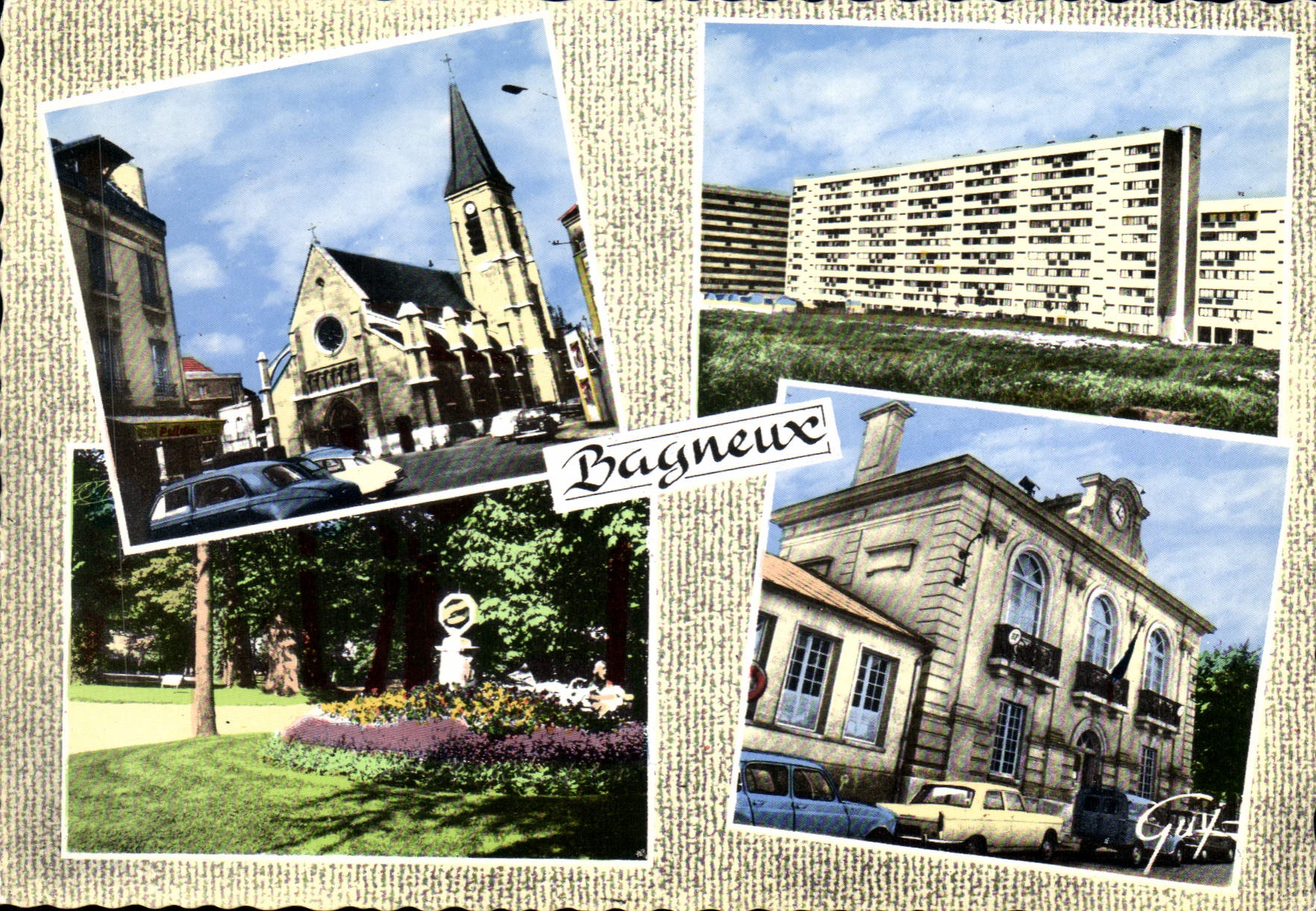 CPSM Bagneux L'Eglise Le Jardin Public La Mairie HLM