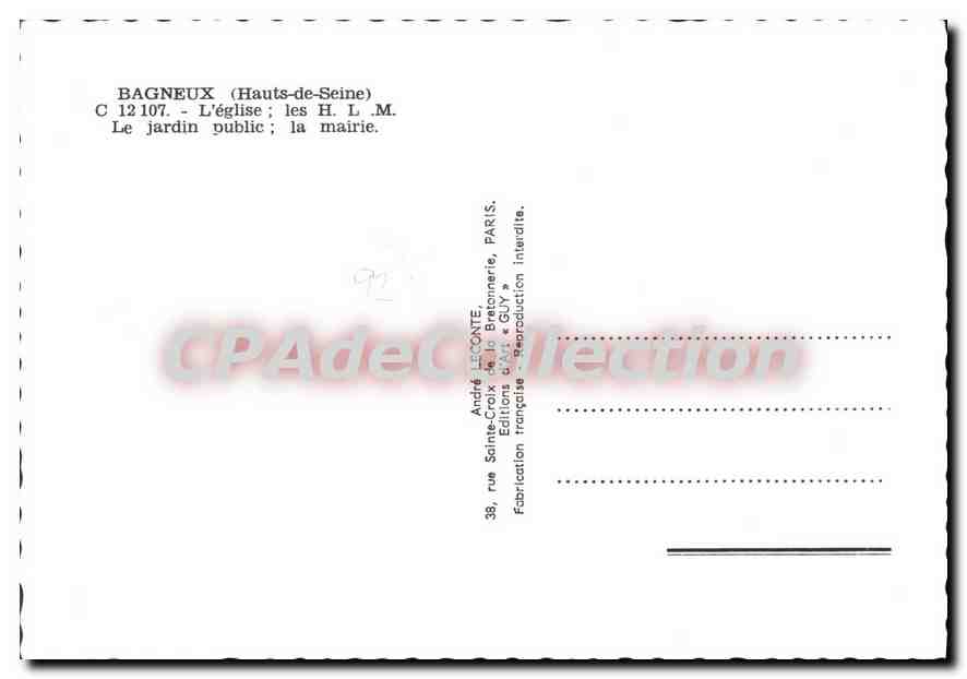 CPSM Bagneux L'Eglise Le Jardin Public La Mairie HLM — Rückseite