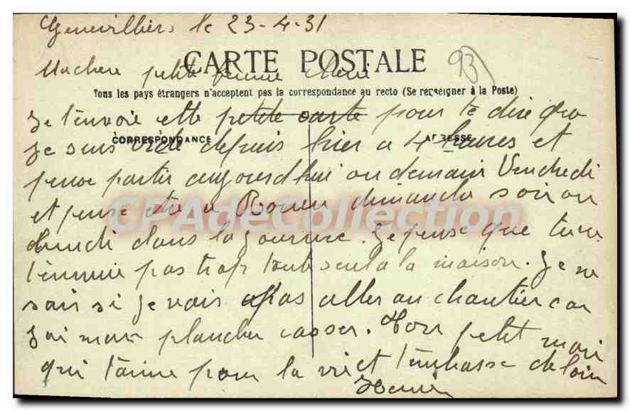 Ile Saint-Denis — Quai de Seine et les Écoles — E.M. n°1294 — Verso