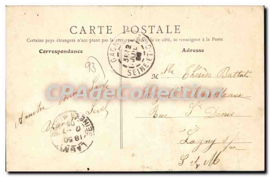 CPA Gagny Chateau De Maison Blanche La Chapelle — Rückseite