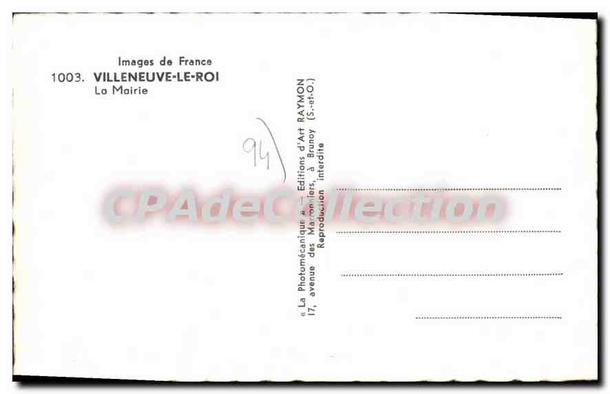 CPA Villeneuve Le Roi La Mairie — Rückseite