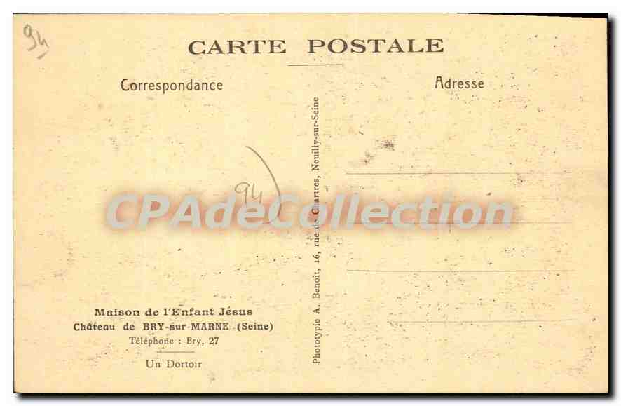CPA Bry Sur Marne Chateau Maison De I'Enfant Jesus un dortoir — Back