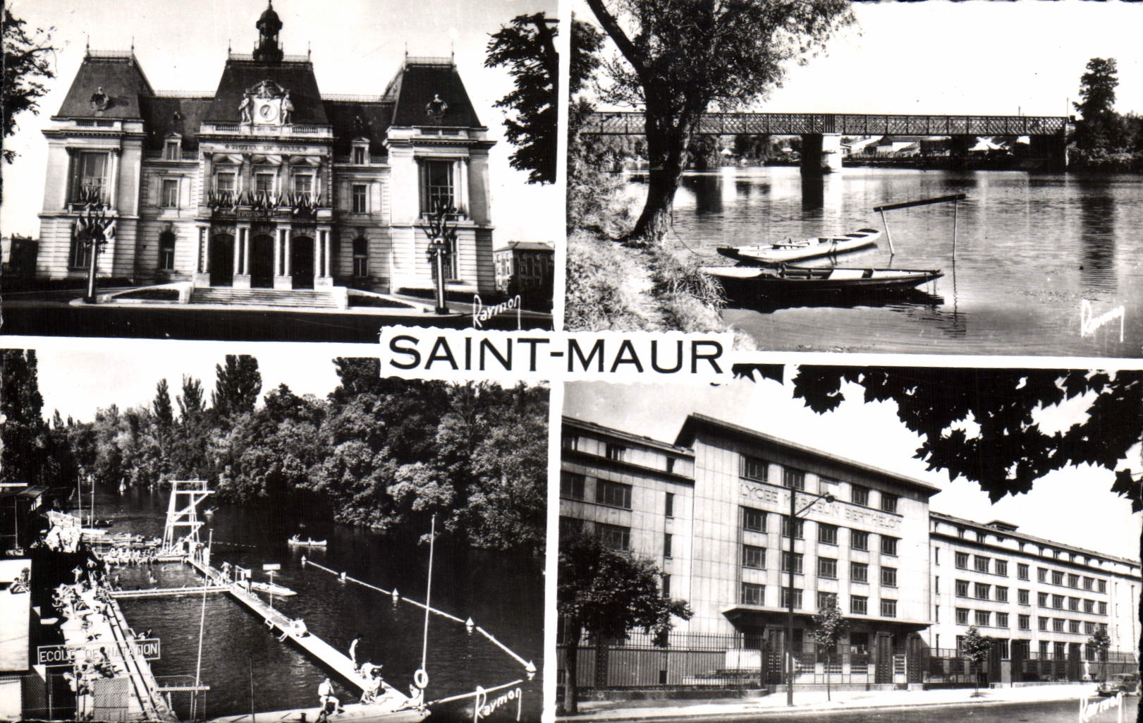 Saint-Maur — Vue de la mairie, du pont, de la piscine et du lycée M. Berthelot — Éditions A. Raymon