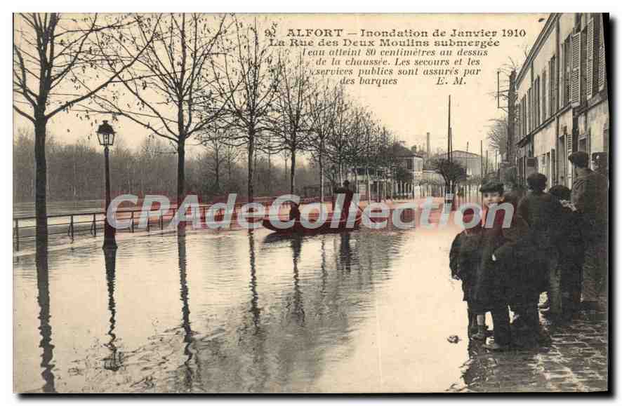 CPA Alfort Inondation De Janvier 1910 La Rue Des Deux Moulins Submergee