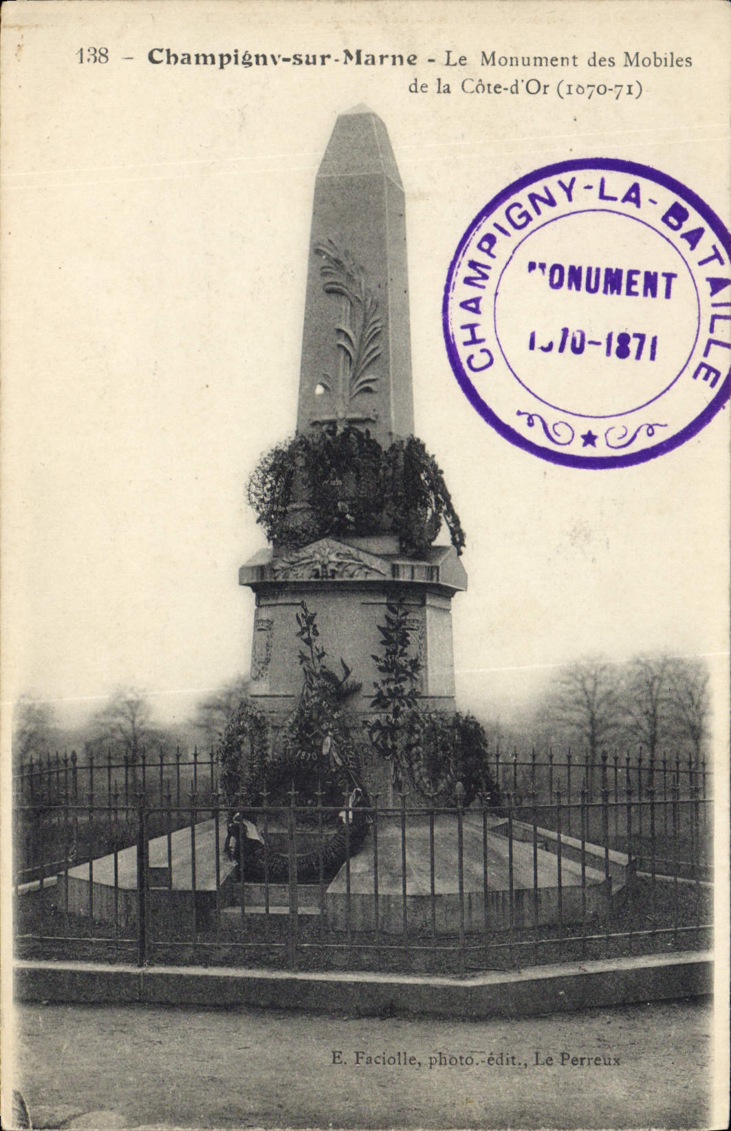 Champigny-sur-Marne — Le Monument des Mobiles de la Côte-d'Or (1870-71) — E. Faciolle, photo-édit., Le Perreux