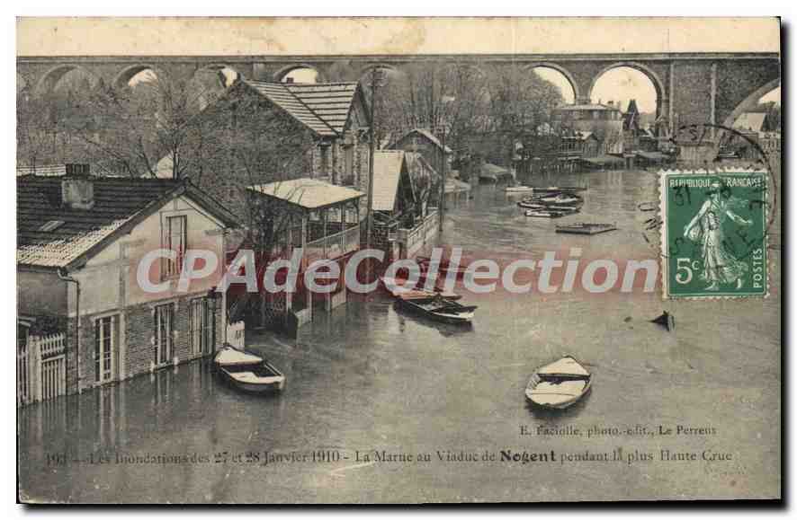 Les Inondations des 27 et 28 Janvier 1910 - La Marne au Viaduc de Nogent pendant la plus Haute Crue — E. Facielle, photo.-édit., Le Perreux