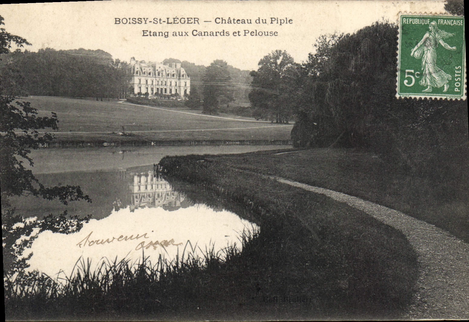 Boissy-St-Léger — Castillo del Piple, Estanque de los Cisnes y Prado — editor R. H. Léonard