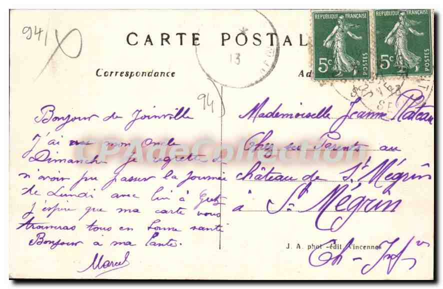Joinville-le-Pont — Los bordes de la Marne y la Isla Fanac — J. A. phot-édit Vincennes n°966 — Reverso
