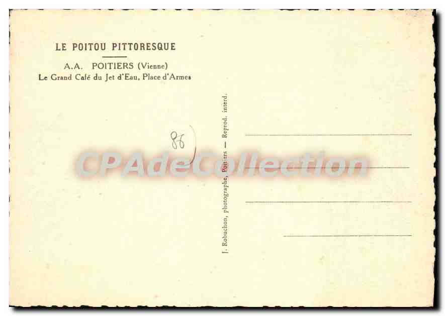 Place d'Armes — Le Grand Café du Jet d'Eau — A.A. Poitiers (Vienne) — Rückseite