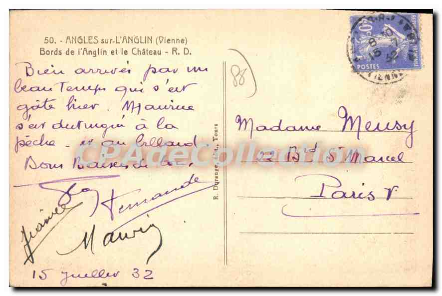 Angles-sur-l'Anglin — Ufer des Anglin und das Schloss — R. D. — Verlag Orange — Rückseite