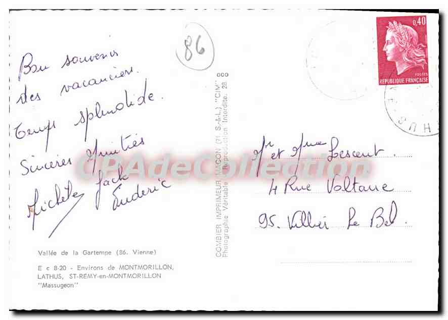 CPSM Montmorillon Lathus Vallee De La Gartempe St-Rémy en Montmorillon Massugeon — Back