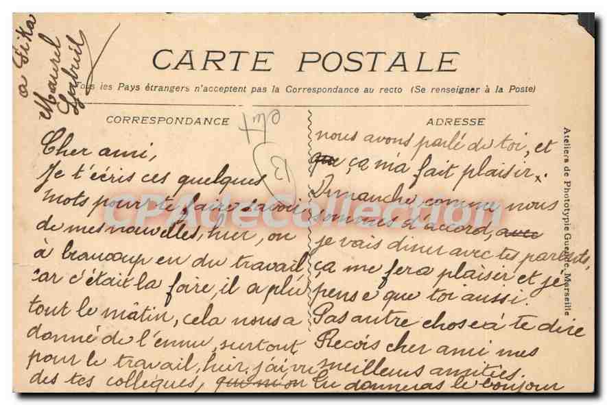 Aix-en-Provence — Il Cours Mirabeau — Cartolina d'epoca de Collection n°825 — Verso