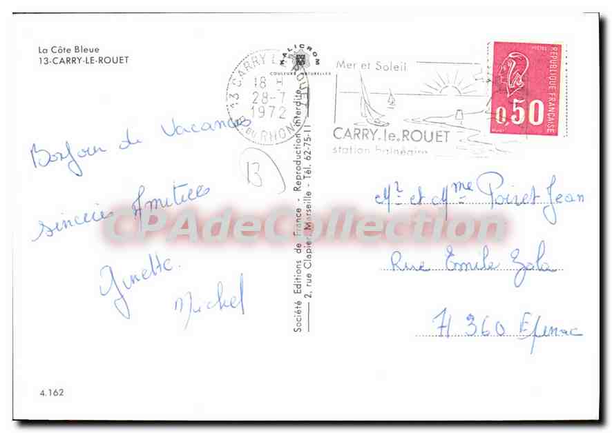 La Côte Bleue — CARRY-LE-ROUET — Éditions de France, n°4.162 — Verso