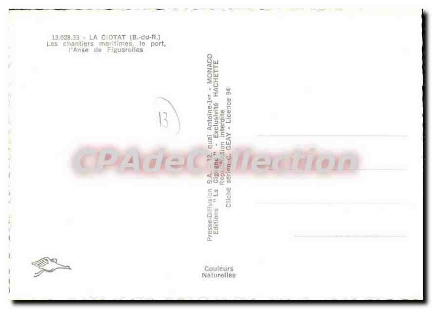 La Ciotat (B.-du-R.) — Les chantiers maritimes, le port, l'Anse de Figuerolles — Presses-Diffusion S.A. - Monaco — Verso